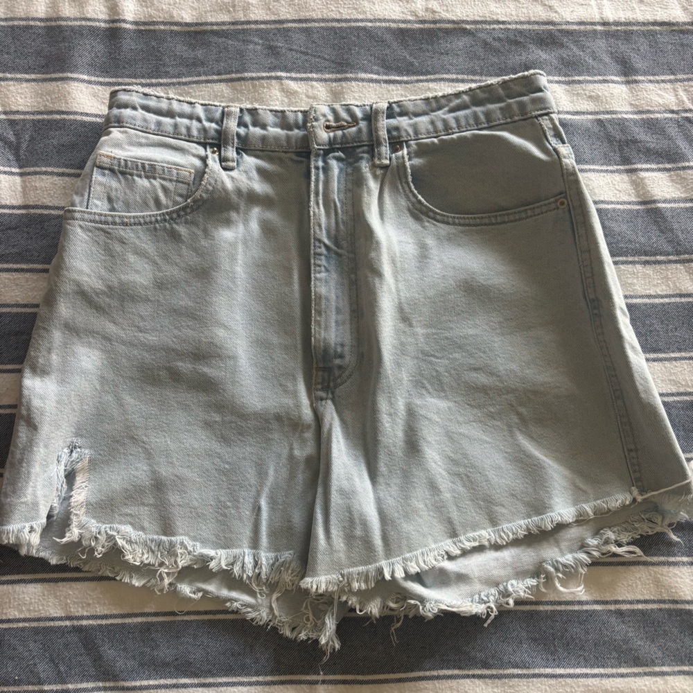 Zara Light Blue Frayed Denim Shorts